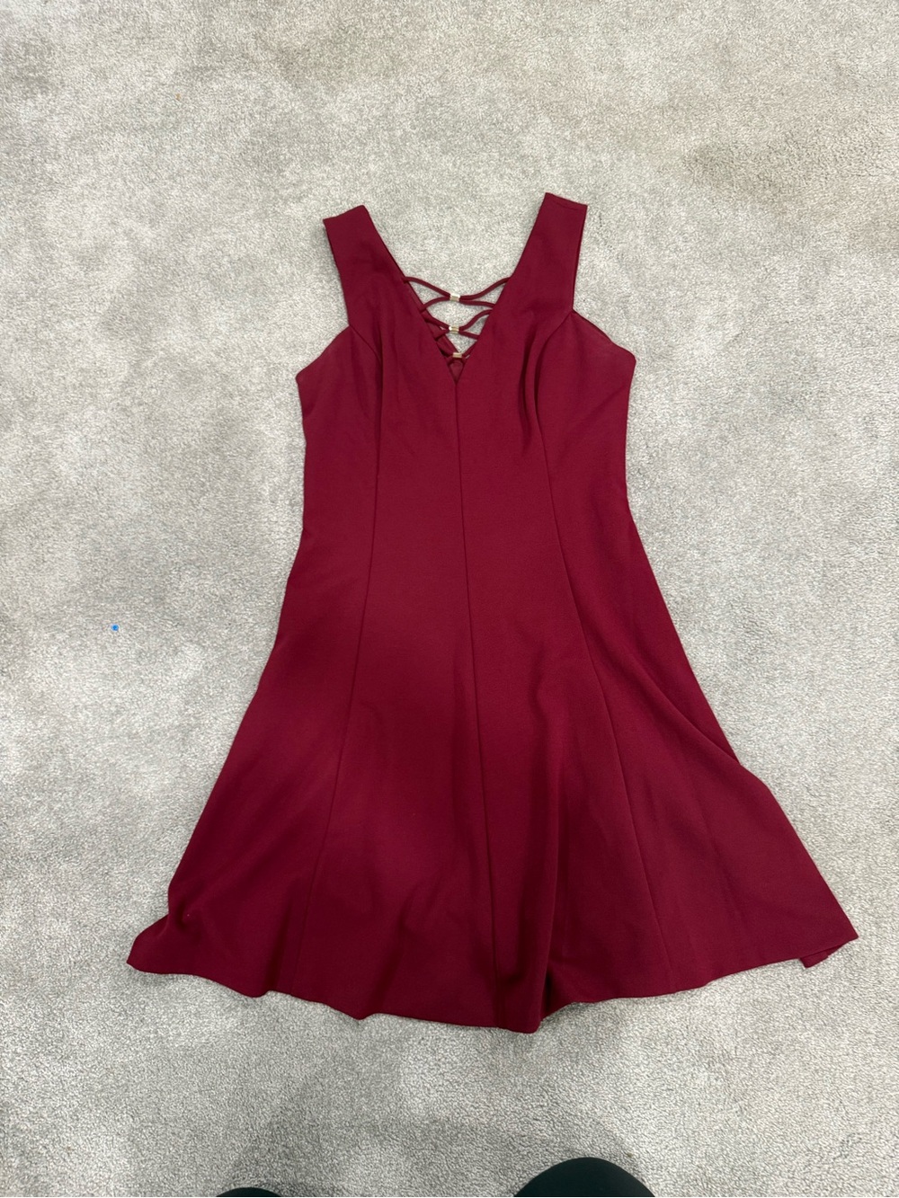 Kensie Wine Lace-Up V-Neck Midi Dress